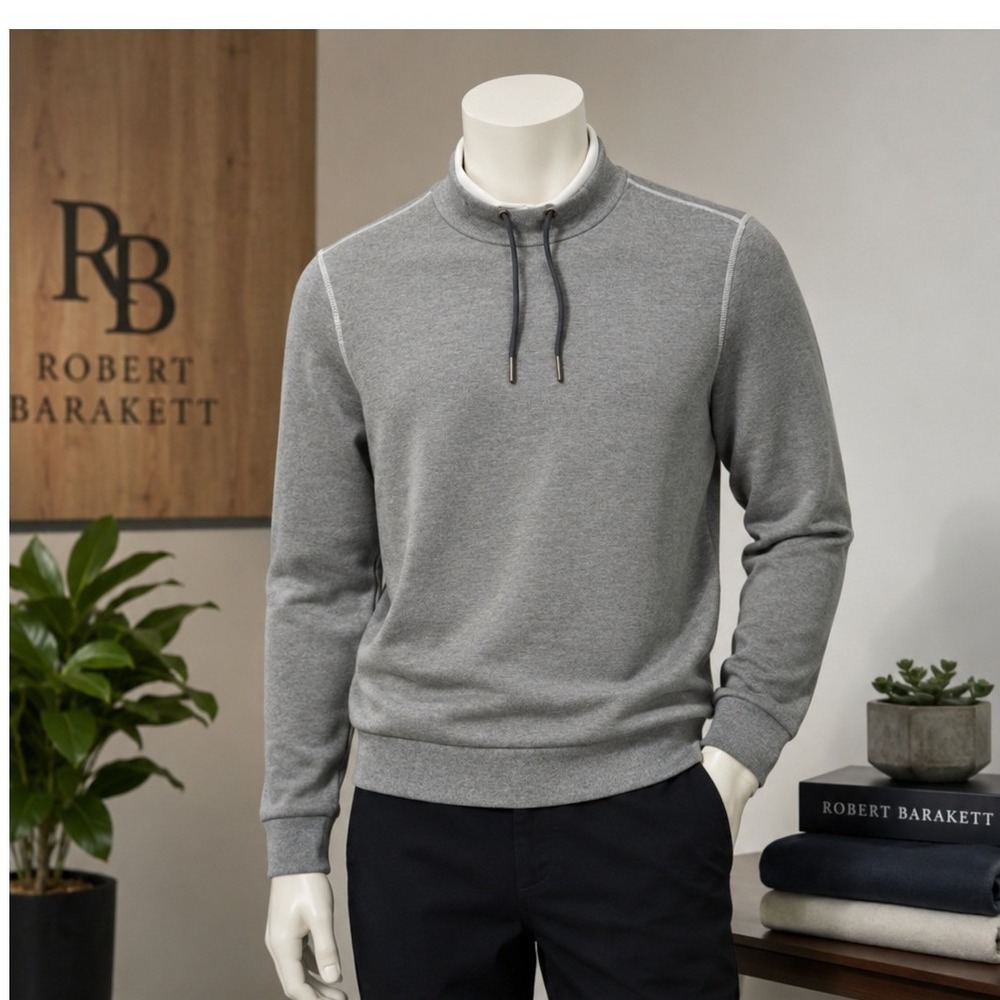 Robert Barakett Grandview Mock Pullover | Quiet Luxury Men's Sweater Large